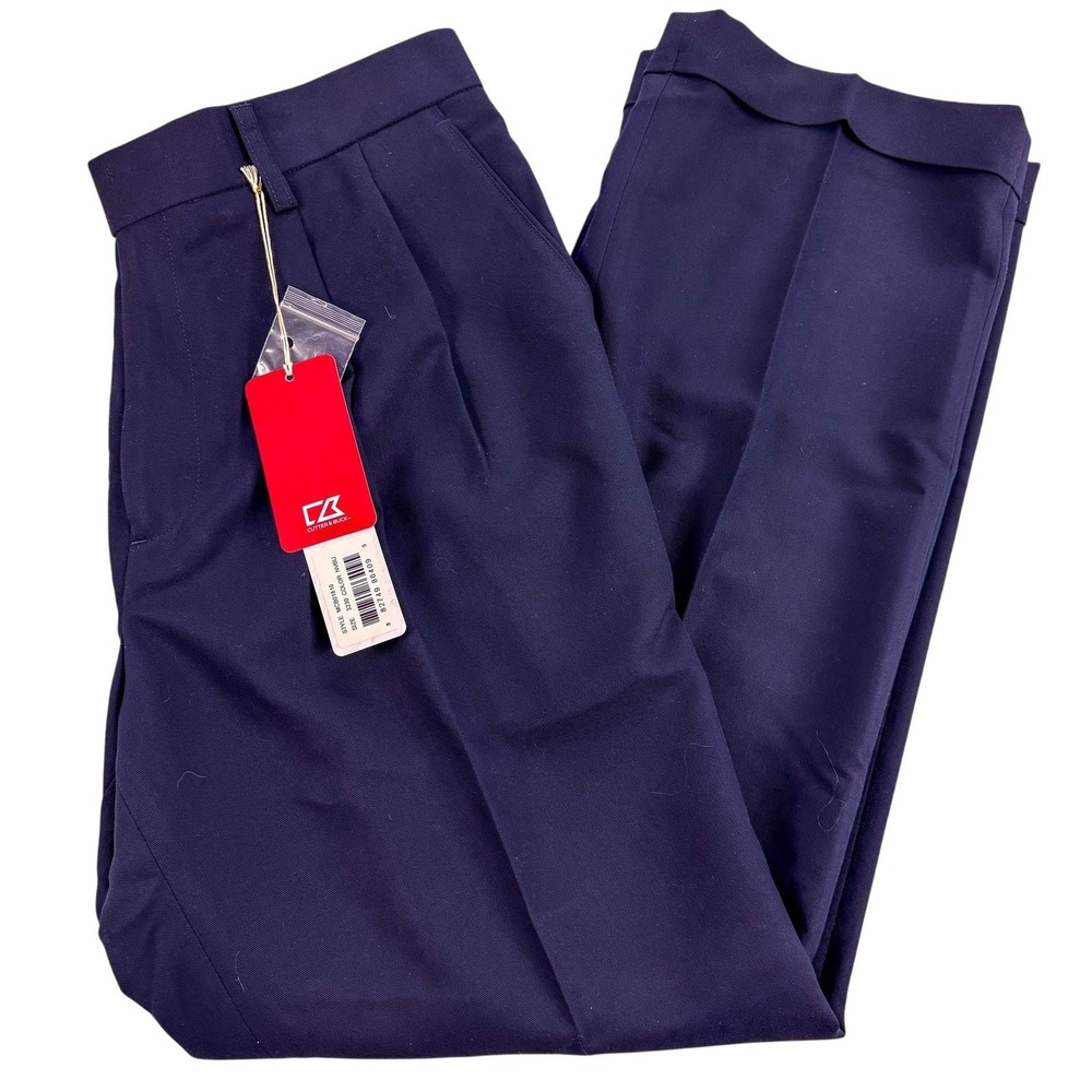 Cutter & Buck Dress Pants Mens 32x30 Blue Pleated Cuffed Classic Office NEW